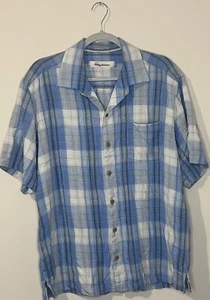 Tommy Bahama Hawaiihemd Herren XL blau kariert kurzarm klassisch Seide - Bild 1 von 6