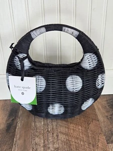 Polka Dot Wicker Crescent Bag - kate spade new york Black/White - Picture 1 of 2