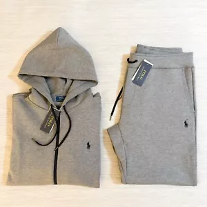 Polo Ralph Lauren Double Knit Tech Fleece Jogger Sweatsuit Grey Black Pony Sz M - Picture 1 of 16