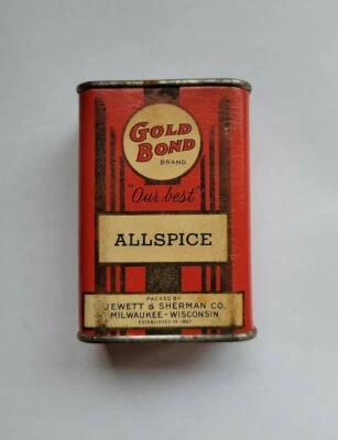 Vintage Gold Bond Allspice Spice Tin Jewett & Sherman Milwaukee Wisconsin Rare - Image 1 of 4