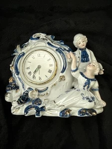 Vintage Genuine Victorian Couple Figural Porcelain 6.5"x7" CLOCK NOT WORKING - Picture 1 of 11