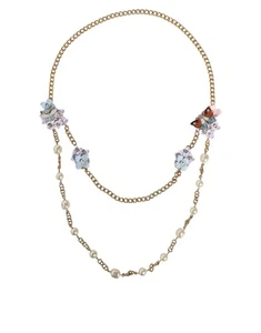 Dolce & Gabbana Gold Chain Brass Floral Layered Crystal Pearl Women's Necklace - Picture 1 of 6