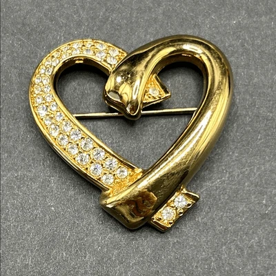 Broche prendedor chapado en oro corazón cristal estrás Swarovski de colección Foto 1 de 4