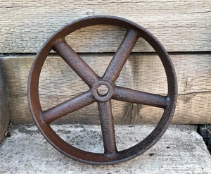 Vintage Large Industrial Cast Iron 12" Wheel Pulley Cart Flywheel Garden Display - Picture 1 of 6