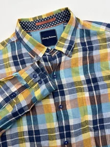 Tommy Bahama Herren Large 100% Leinen Button Down Hemd bunt kariert Langarm - Bild 1 von 11