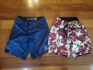 Da Hui Mens Board Shorts Navy & Micros Red Hawaiian Surf Style Swim Trunks 32 - Picture 1 of 17
