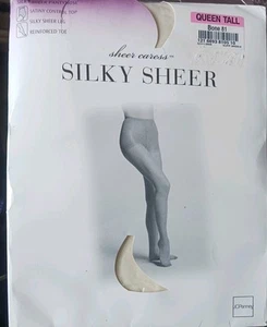 JC Penney Sheer Caress seidig transparente Strumpfhose Control Top Knochen 81 hoch neu in Verpackung - Bild 1 von 1