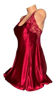 Victoria’s Secret Red Shiny Satin Sheer Lace Trim Nylon Nightie S NOS - Picture 1 of 13
