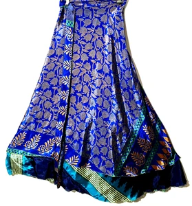 Increíble-arte Vintage Seda Sari Magic Wrap Falda Reversible Doble Capa Falda, - Imagen 1 de 6