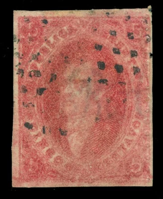 ARGENTINA 1864  Rivadavia 5c deep rose - IMPERF VARIETY Scott # 11var  used VF - Image 1 of 2