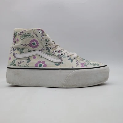 Vans Sk8 Zapatos de Skate de Plataforma Alta Para Mujer 8 Florales Crema Púrpura Verde Tenis Foto 1 de 4