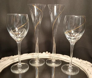 4 Colony STRATA Gold-Swirled Mixed Set: 2 Weingläser + 2 Sektflöten - Bild 1 von 7