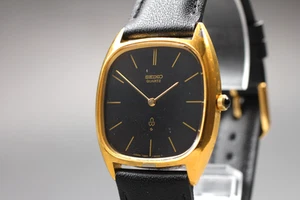 *EXC+5* Vintage SEIKO Chariot 7820-5000 Black Gold Men 32mm QZ Watch From JAPAN - Picture 1 of 10