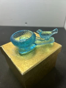 Vintage Mosser Light Pfau blau Vogelnest Kerze Salzkeller Vertiefung Glas 3,5" - Bild 1 von 7