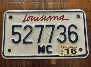 Placa de licencia de motocicleta Louisiana # 527736 con pegatina agosto 2016 - Imagen 1 de 2