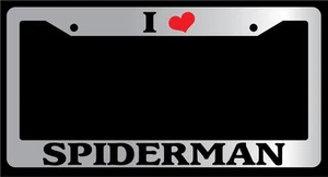 Chrome METAL License Plate Frame I HEART SPIDERMAN Auto Accessory - Picture 1 of 1