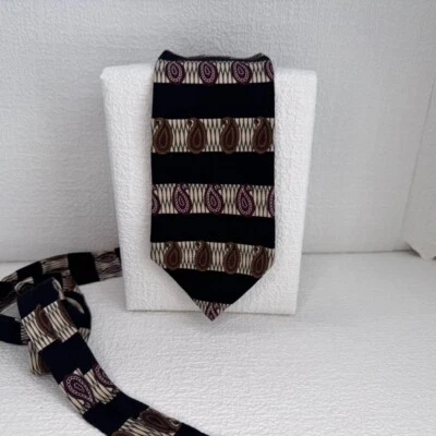 Albert Nipon - Neck Tie - Black, Burgundy, and Gold - 100% Silk Made in USA 60" - Image 1 of 4