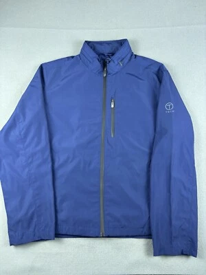 Chaqueta cortavientos TECH by TUMI para hombre XL azul empaquetable capucha cremallera frontal impermeable Foto 1 de 4