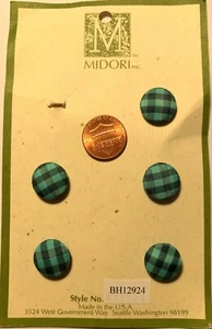 Set of 5 MIDORI Fabric Covered Domed Shank Buttons Green Black 5/8" 15.5mm 9940 - Picture 1 of 1