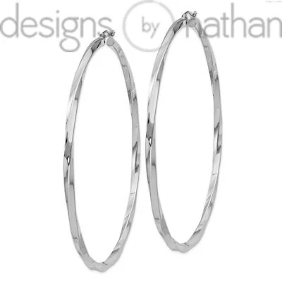 Designs by Nathan | 925 RhP Silver Polished and Twisted Hoop Earrings - Imagem 1 de 4