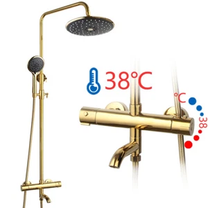 Bath Chrome 8" Thermostatic Rainfall Shower Head Mixer Taps Set Shower Hand Held - Bild 1 von 12
