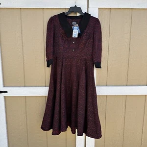 New Hearts and Roses Goth Steampunk Dress Red Floral Black Fit & Flare Size 10 - Picture 1 of 7