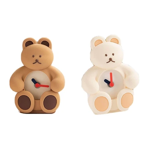 Donatdonat Korean Bear Character Desk Table Clock Silent Movement Slicone Body Cover