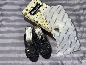 John Fashion Design Black Rhinestone Wedge Heels Women’s Size 8 (with box) - Picture 1 of 5