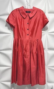 Ricki Freeman Teri Jon Sz 8 Red 100% SILK Dupioni Pleated Button Shirt Dress - Picture 1 of 12