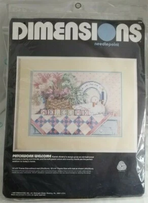 Patchwork Welcome Needlepoint Karen Avery Dimensions Pato Pastel 2346 14x10 años 80  Foto 1 de 4