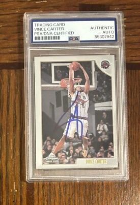 Vince Carter Signed 1998-99 Topps Chrome #199 Raptors Rookie Card Auto PSA/DNA - Image 1 of 3