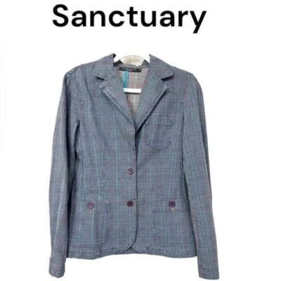 Jaqueta blazer feminina Sanctuary Academia xadrez azul colarinho entalhe 2 botões média - Imagem 1 de 4
