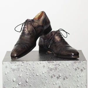 Zapatos SANTONI Marrón Pátina Brogue Cuero Italia Hechos a Mano EU6F US6.5F - Imagen 1 de 7