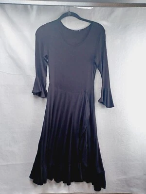 Vestido Annabelle Midi Mujer Negro Pequeño Manga Volantes Elastizado Manga 3/4 Envolvente Foto 1 de 4