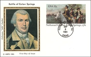 Batalla de Eutaw Primavera Nathanael Greene 1781 Postal Estacionario EE. UU. Maxi FDC 1981 - Imagen 1 de 1