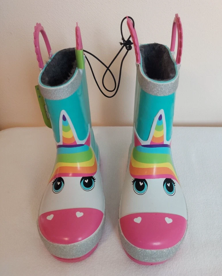 Botas impermeables Western Chief 3D unicornio verde azulado talla 9/10 fáciles de poner con asas nuevas Foto 1 de 1