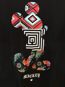 DISNEY X Neff MICKEY MOUSE floral Aztec Op Art Boys  Black T Shirt Size XL - Picture 1 of 4