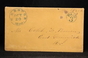 Massachusetts: Cubierta sin estampillas Webster 1854, CDS azules, pagada 3 en círculo - Imagen 1 de 5