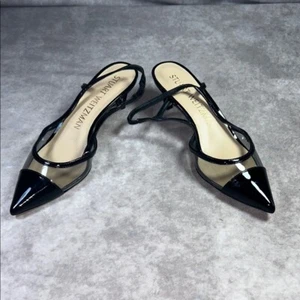 EUC Stuart Weitzman Women Sz US 7B / EU 37.5 Black Slingback Heels PVC Toe Sleek - Picture 1 of 9
