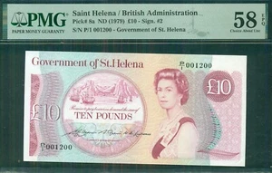 ST HELENA, 1979, £10 2 firmas, Pick #8a, PMG Grado 58EPQ Elección AU - Imagen 1 de 2