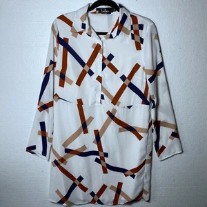 Lulu's Womens Small Dabney White Geometric Print Long Sleeve Shirt Shift Dress - Picture 1 of 12
