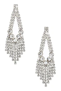 Klare Strass Chandelier Ohrringe Hänger Fransen silberfarben 2 1/4" lang - Bild 1 von 2