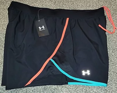 Under Armour running shorts black neon NWT women plus 2X liner reflective - Image 1 of 2