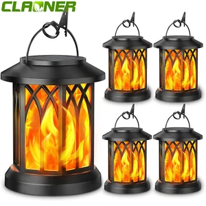 LED Flickering Flame Solar Hanging Light Lantern Waterproof Outdoor Garden Decor - Picture 1 of 12