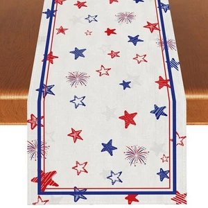 Linen Red White and Blue Patriotic Stars Table Runner 72 Inches Long 4th of J... - Picture 1 of 7