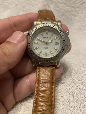 Мужские часы Eddie Bauer Light Up Westport серебристый корпус коричневая лента белое лицо дата - Изображение 1 из 4