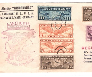 ZEPPELIN *HINDENBURG* USA Air Mail 1936 Reg'd Cover FIRST FLIGHT Germany KZ389 - Picture 1 of 10