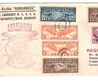 ZEPPELIN *HINDENBURG* USA Air Mail 1936 Reg'd Cover FIRST FLIGHT Germany KZ389 - Image 1 of 4