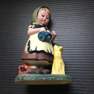 Vintage Mid-Century Hummel-Style Ceramic Girl W/ Dog/Puppy Christmas Ornament 4” - Picture 1 of 7
