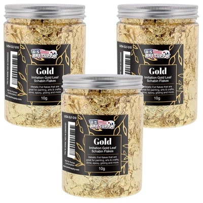 Lámina metálica Schabin dorado imitación hoja de oro escamas, 3 botellas, resina Foto 1 de 4